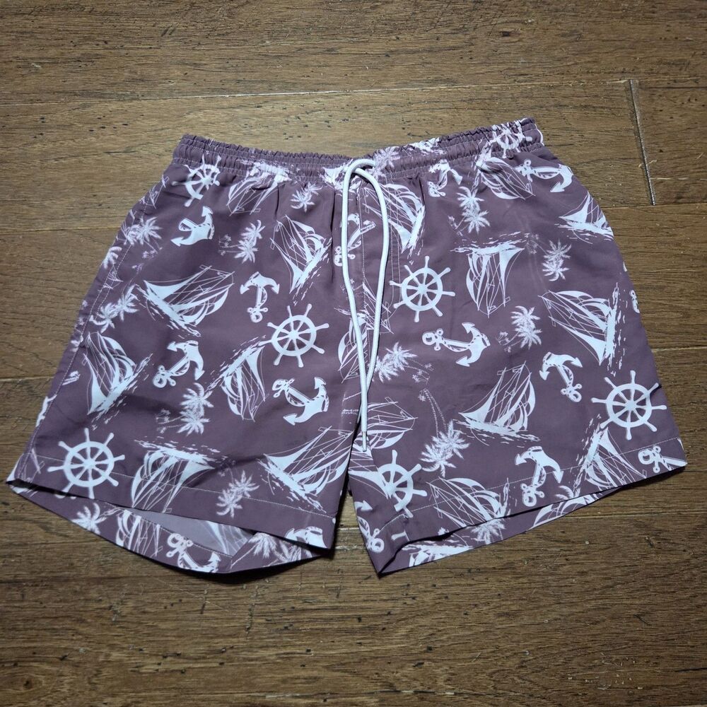 Bearbottom Shorts Mens Medium Print Swim Trunks 5.5" Inseam Lined